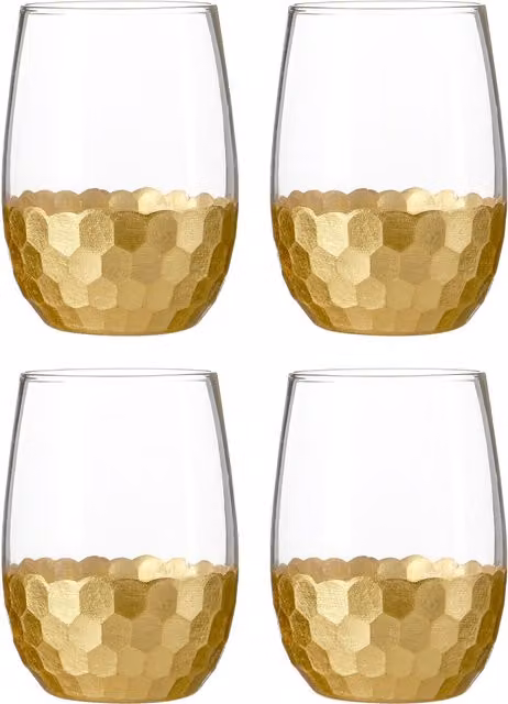 Orsina Set of Four Astrid Geometric Glass Tumblers in Gold and Transparent – 1