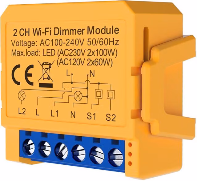 ENER-J Smart WiFi BLE 2 Gang Dimmable LED Light Switch Module, White, 300W