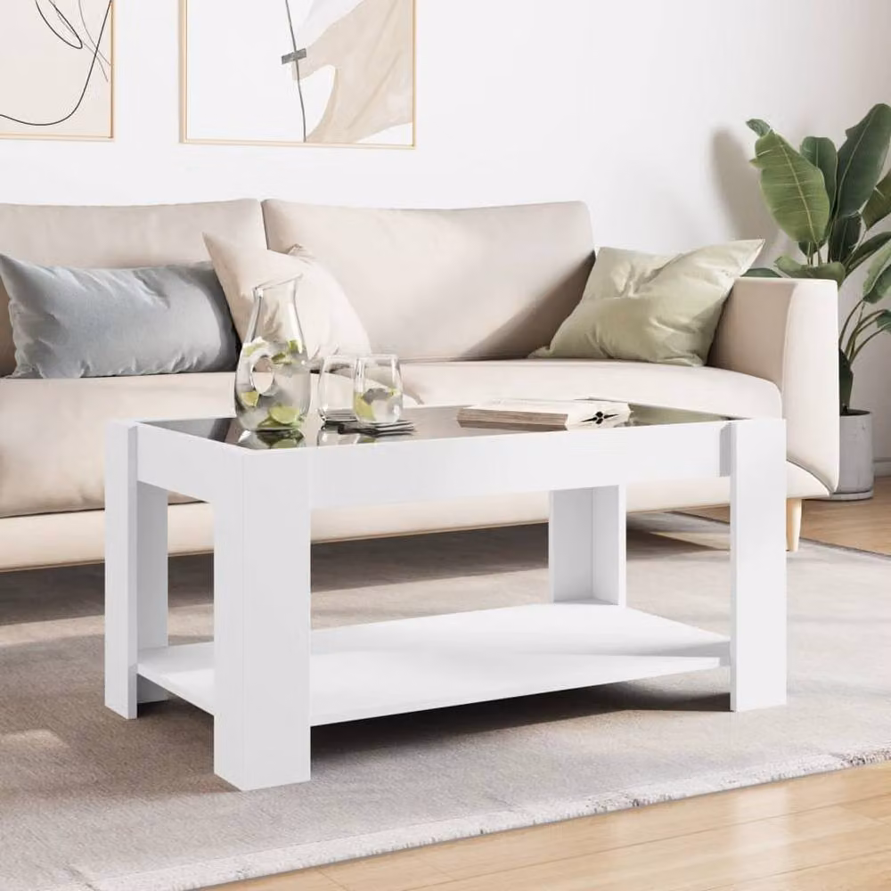 Berkfield Home Modern White LED Coffee Table in Engineered Wood W/D/H: 93 x 53 x 45 cm – 2