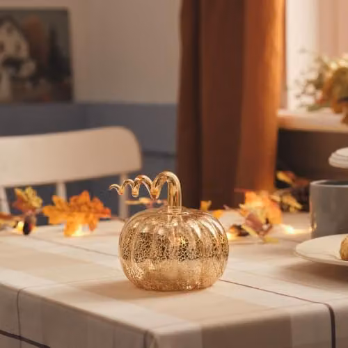 Lights4fun Gold and Multicolour Mercury Glass LED Pumpkin Decoration – 2