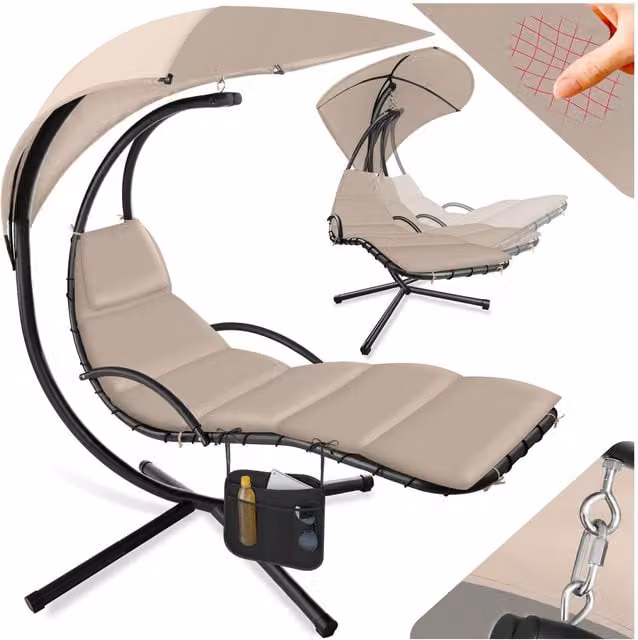 Tectake Elaria Hanging Chair with Large UV-Protection Sun Canopy in Beige and Yellow