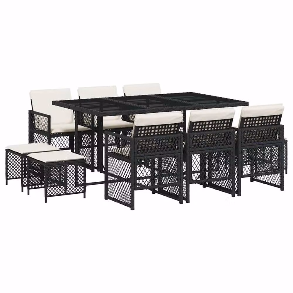 Berkfield Home 11 Piece Black Poly Rattan Garden Dining Set with Cushions – 2