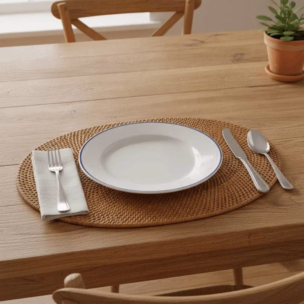 KORVIXA Non-Slip Handmade Rattan Placemat in Brown, Rustic Style, Width: 100 cm – 2