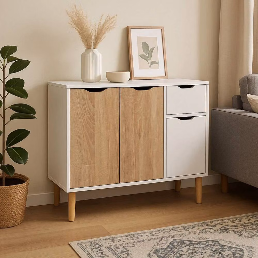 KORVIXA Modern Wood Sideboard Storage Cabinet in White and Multicolour, W/D/H: 100 x 100 x 100 cm – 3