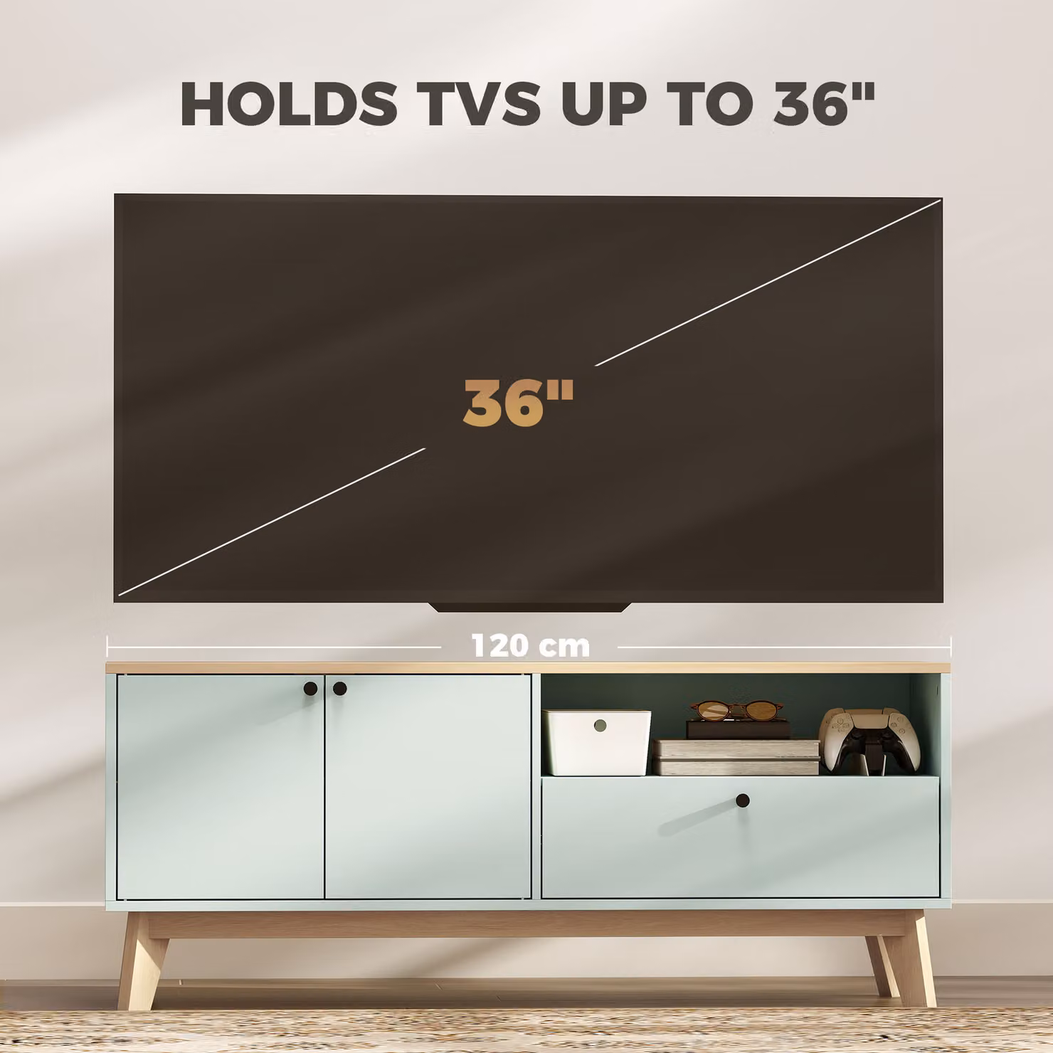 HOMCOM Modern Oak TV Stand Cabinet with 2 Doors and Adjustable Shelf for Televisions up to 36 Inch – 5