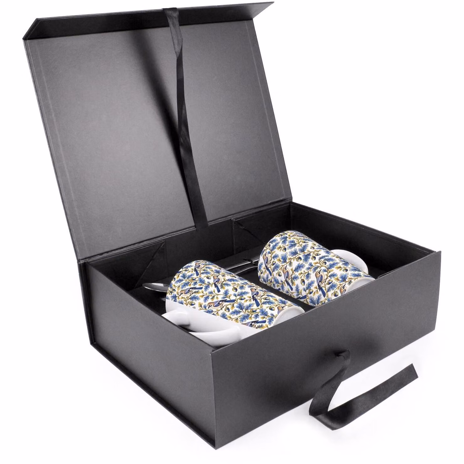 Purely Home Ornate Blue and Gold Floral Ceramic Latte Mug and Spoon Gift Set for Adults – 4