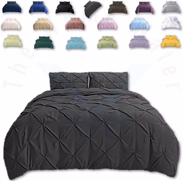TheWhiteWater Limited Anthracite Grey Pintuck Duvet Cover and Pillowcase Set, W: 180 cm, H: 200 cm