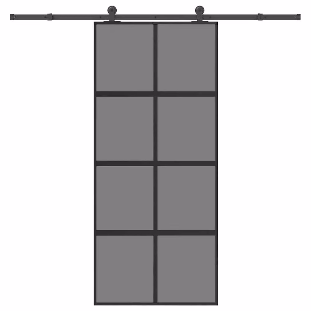 Berkfield Home Industrial Sliding Door with Hardware Set, Black and Transparent Tempered Glass and Aluminium, W: 90 cm, H: 205 cm – 2