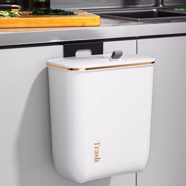 NESTLUNE White Wall Mounted Plastic Kitchen Waste Bin with Flip Lid, W/D/H: 26.6 x 14.8 x 30 cm