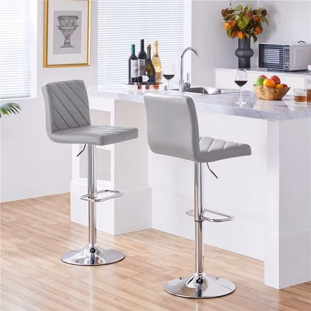 Yaheetech Set of 2 Adjustable Swivel Bar Stools in Grey Synthetic Leather