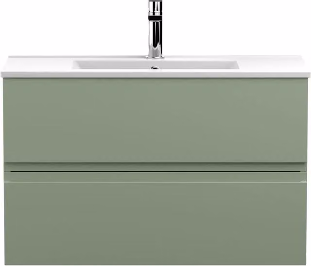 Balterley Mavesyn 2 Drawer Wall Hung Vanity Basin Unit, Satin Green, Width: 80 cm