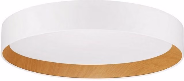 Nova Luce Stake Round LED Ceiling Light in White and Wood, Dimmable, 45 cm