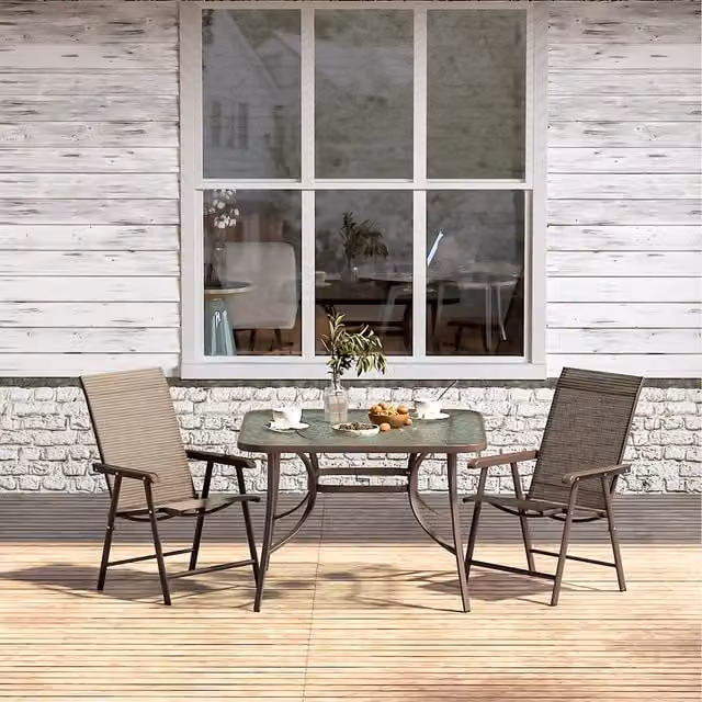 Livingandhome Modern 2-Seater Garden Set with Square Glass Table and 2 Foldable Chairs in Brown