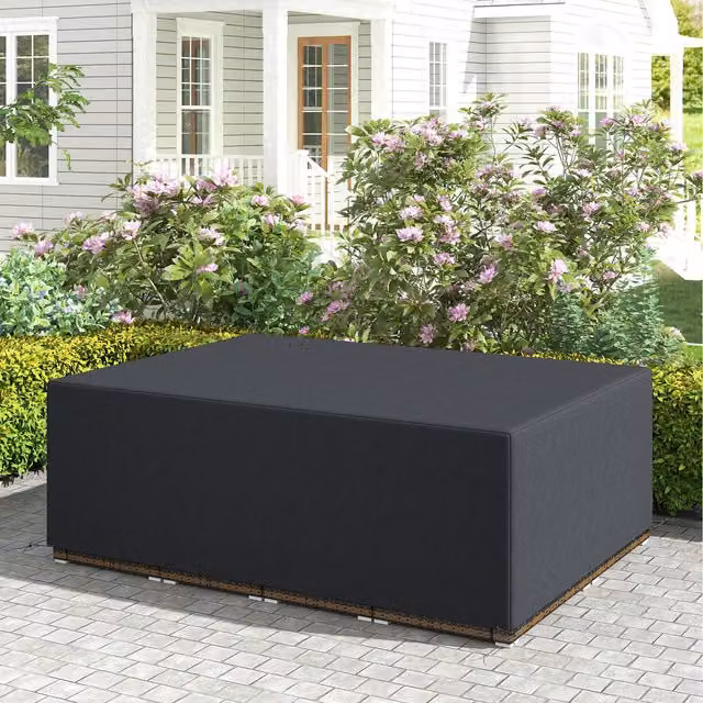 Outsunny Water-Repellent Oxford Patio Dining Table and Chair Set Cover in Black