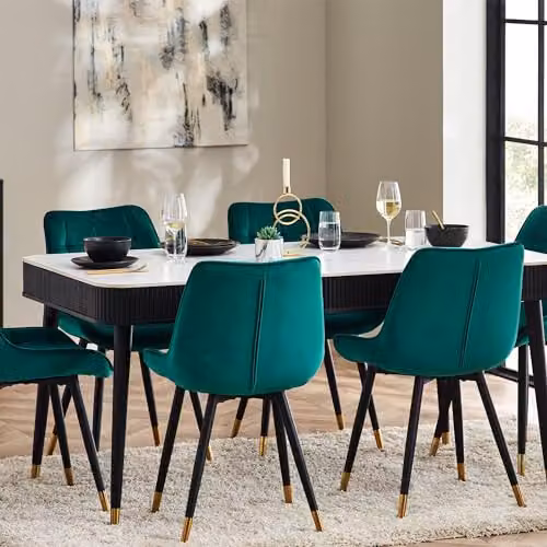 Julian Bowen Louis Rectangular Stone Top Dining Table with 2 Drawers in White, Black and Gold Ash Wood, W: 190 cm, D: 90 cm, H: 77 cm – 1