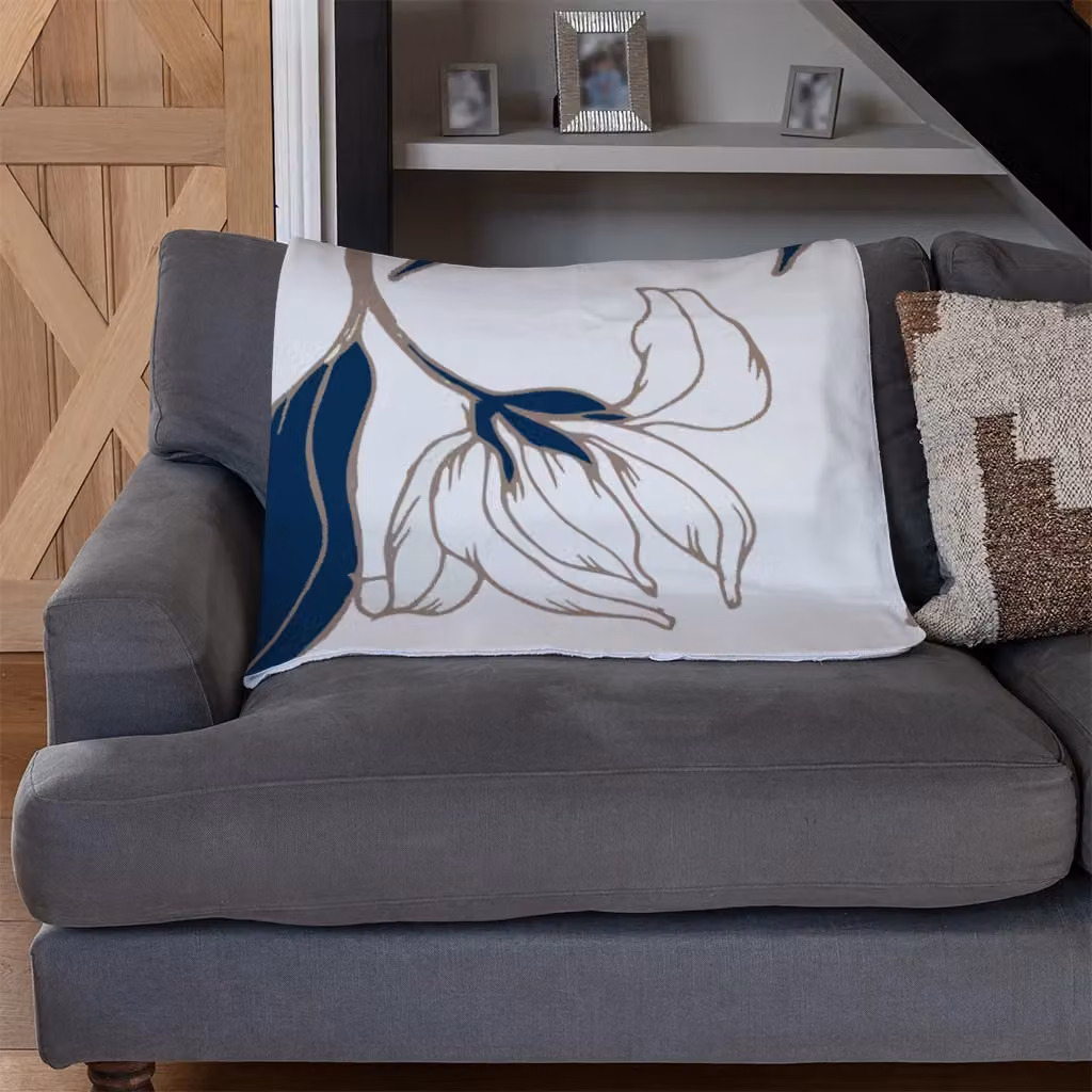 Benjamin Tate Design Floral Fleece Blanket in White, Blue and Sand, W/D/H: 120 x 150 cm – 3