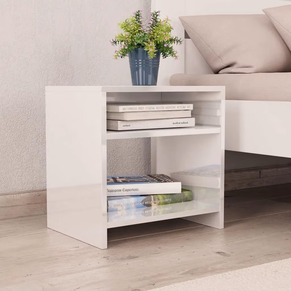 Berkfield Home Set of 2 High Gloss White Bedside Cabinets in Engineered Wood W/D/H: 40 x 30 x 40 cm – 2