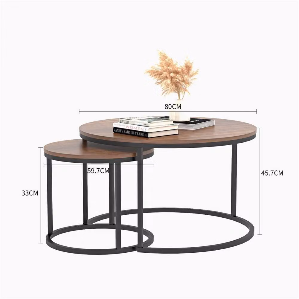 Nordara Set of 2 Round Nesting Coffee Tables in Brown Wood – 2