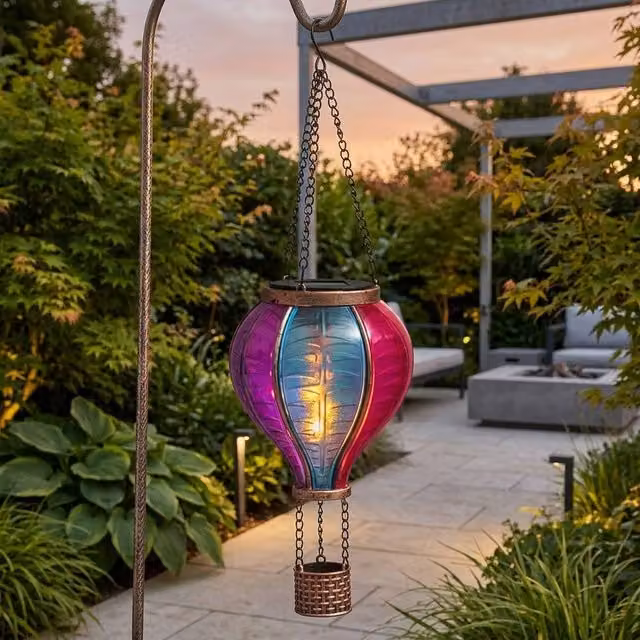 Garden Greatness Mini Aurora Hanging Solar Hot Air Balloon LED Lantern in Multicolour