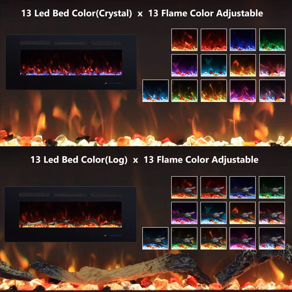 Valuxhome Wall-Mounted Electric Fireplace with 13 Colours and Timer, 1500W, Black, W: 106 cm, H: 45 cm, D: 15 cm – 3