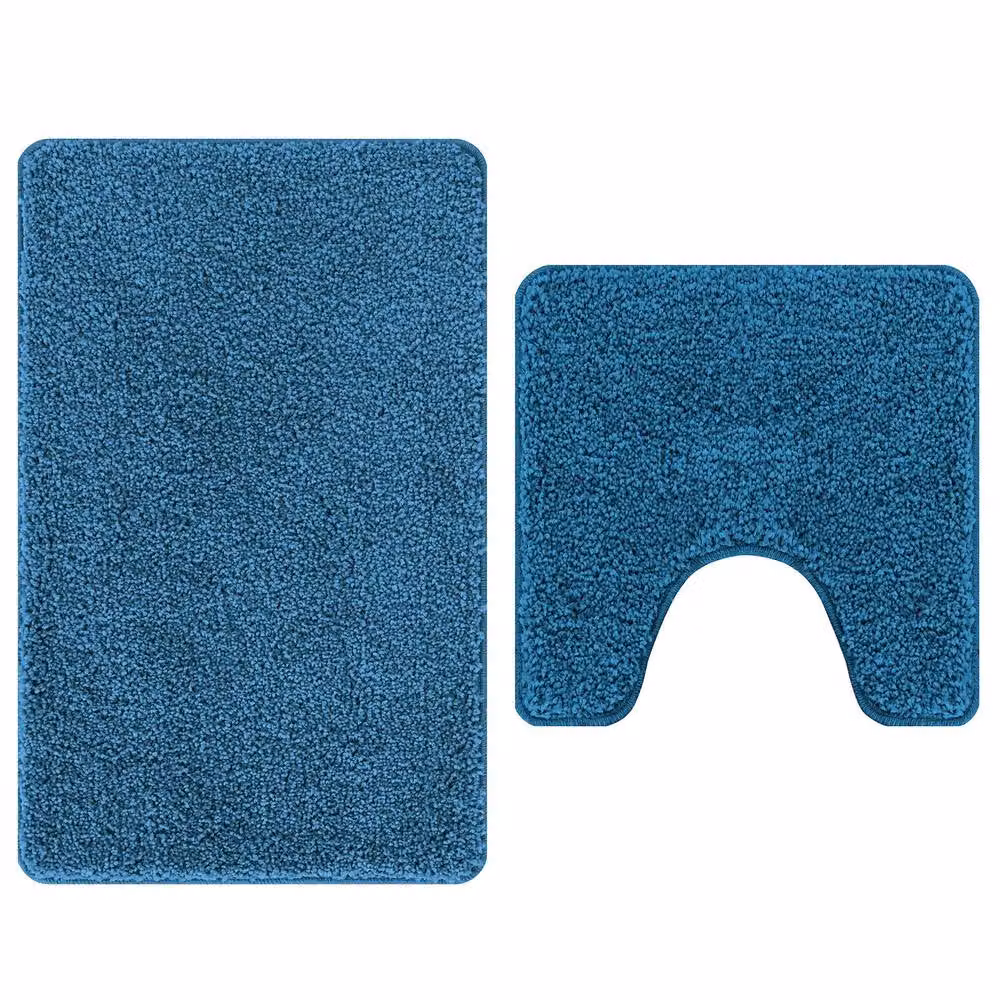 Berkfield Home 2 Piece Non-Slip Blue Microfibre Bath Mat Set – 3