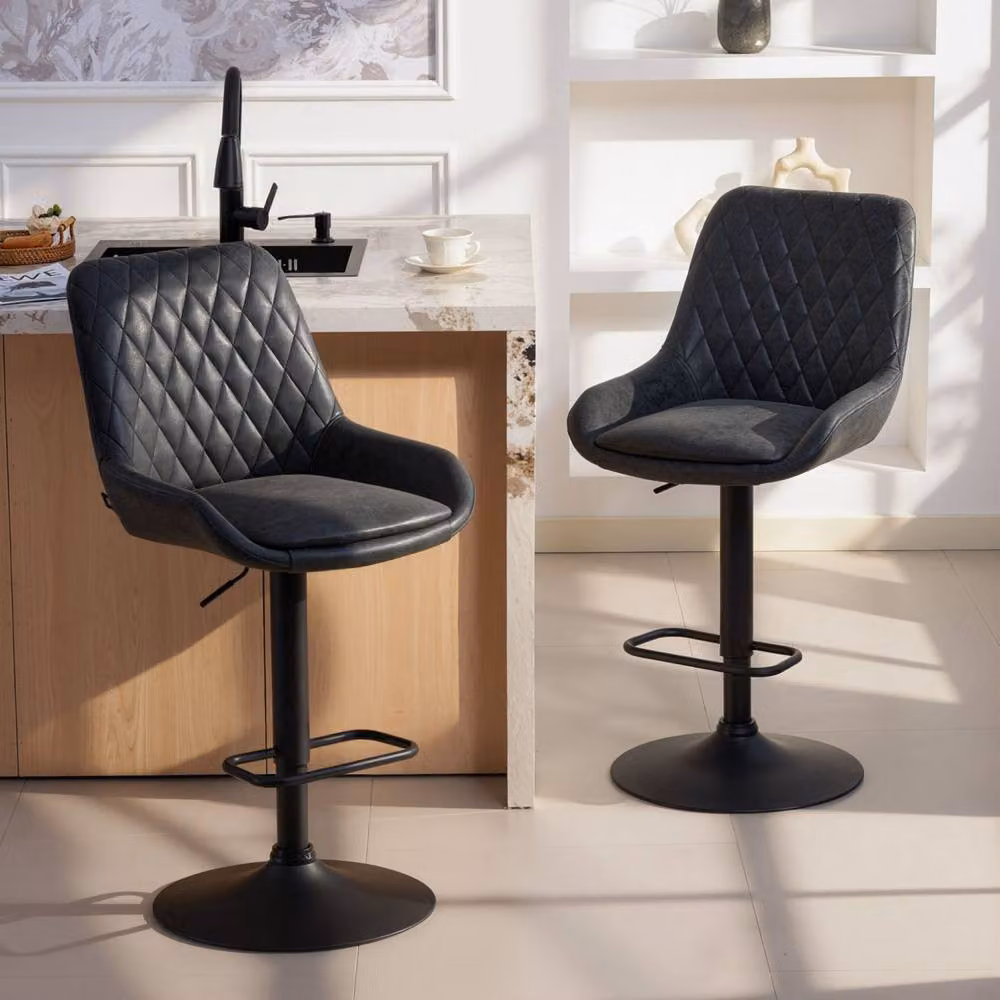 Wyld Haus Set of 2 Black Faux Leather Retro Bar Stools with 360 Degree Swivel – 3