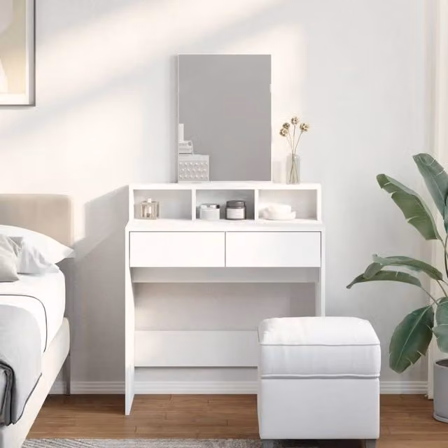 Berkfield Home Beautiful Dressing Table with Mirror, White, W: 80 cm, D: 41 cm, H: 144.5 cm – 1