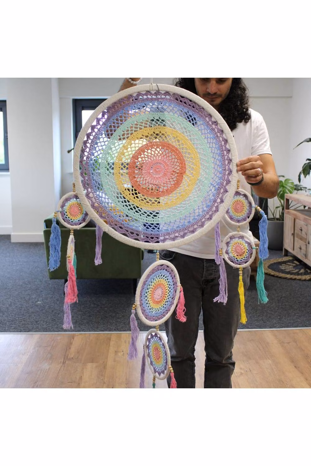 KDMD Large Pastel Rainbow Dreamcatcher Multicolour Bali Inspired Mandala Wall Decor, Diameter: 55 cm – 2