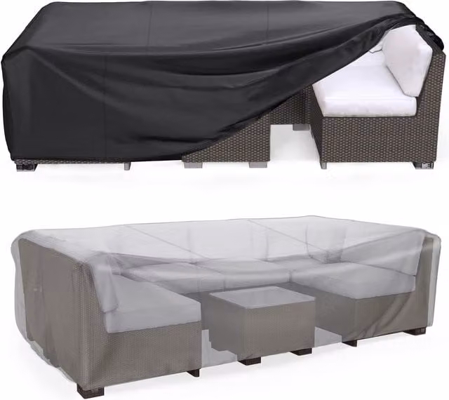 Furniture One Waterproof Polyester Garden Furniture Covers for Rectangular V-Shape Corner Sofas, Black, W: 125 cm, D: 74 cm