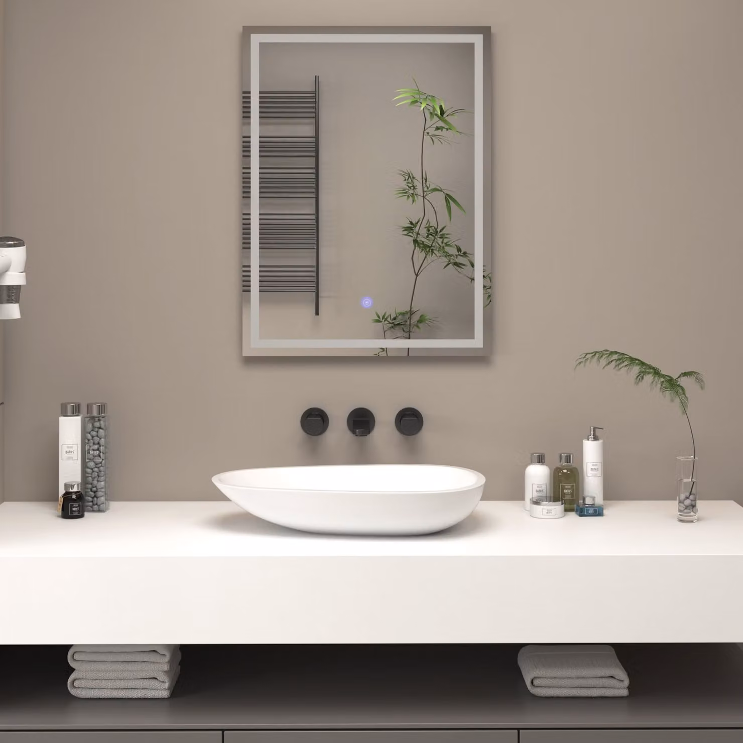 Royal Bathrooms Oslo Chrome Backlit LED Illuminated Frameless Rectangular Mirror with Demister Pad and Dimmable Touch Sensor in Silver and White