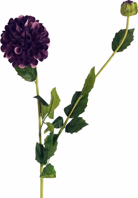 Artificial Purple Dahlia PomPom Flower Stem with Leaf
