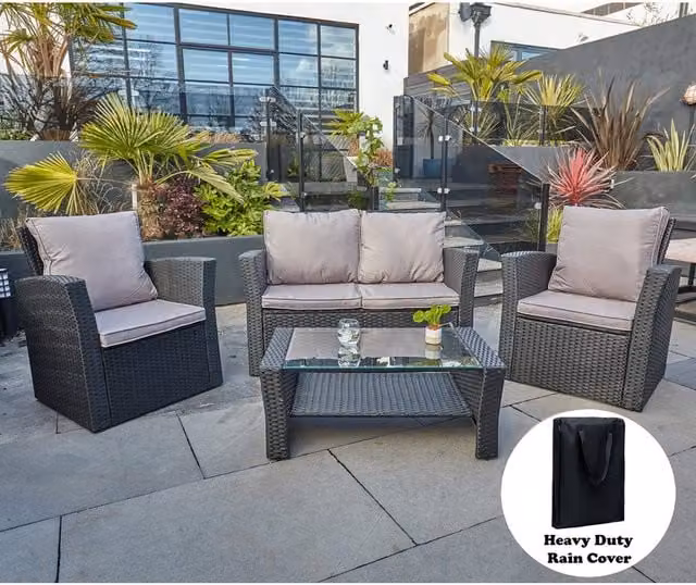 Furniture Maxi Modern Black Rattan 4 Seater Garden Furniture Set