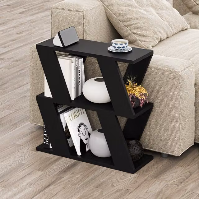 Decortie Lazena Modern 3-Tier Side Coffee Table in Black, H 60.0 cm x W 55.4 cm x D 22.0 cm – 1