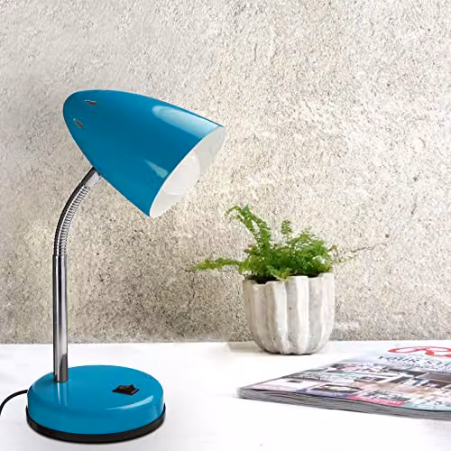 Premier Housewares Luma Flexi Adjustable Blue and Chrome Metal Desk Lamp, H37 x W13 x D13 cm – 3