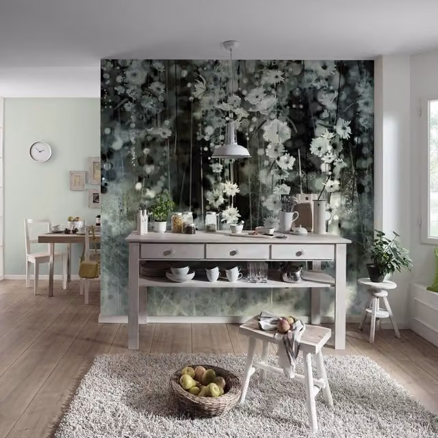Erismann Dwell Grey Floral Photographic Wall Mural