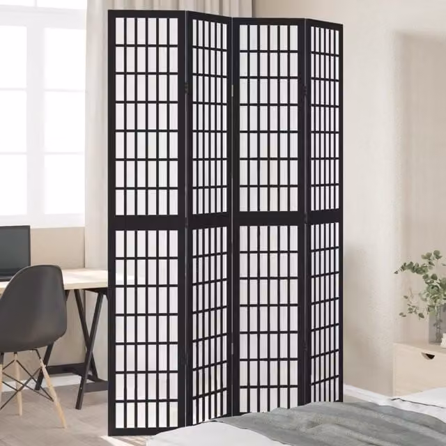 Berkfield Home 4 Panel Room Divider in Black Solid Paulownia Wood