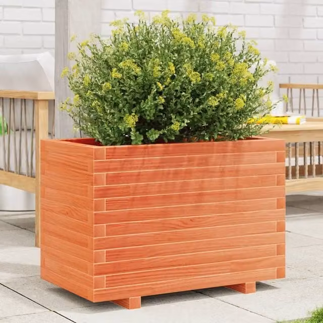 Berkfield Home Garden Planter Tub in Brown Solid Wood, W: 70 cm, D: 40 cm, H: 49.5 cm