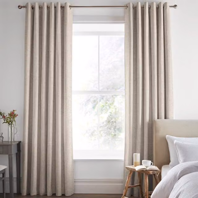 Laura Ashley Swanson Made To Measure Blackout Eyelet Curtains in Natural Beige and Sand
