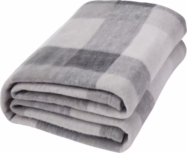 OHS Tartan Check Fleece Throw Blanket in Light Grey, W: 150 cm x L: 200 cm