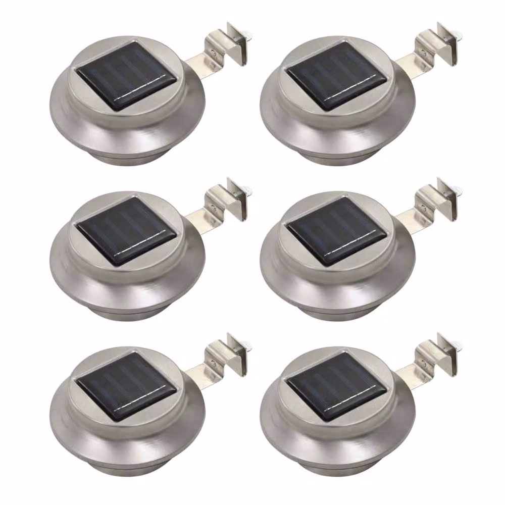 Berkfield Home Set of 6 Round Solar LED Outdoor Garden Path Lamps in Silver and White, Diameter: 12 cm – 2