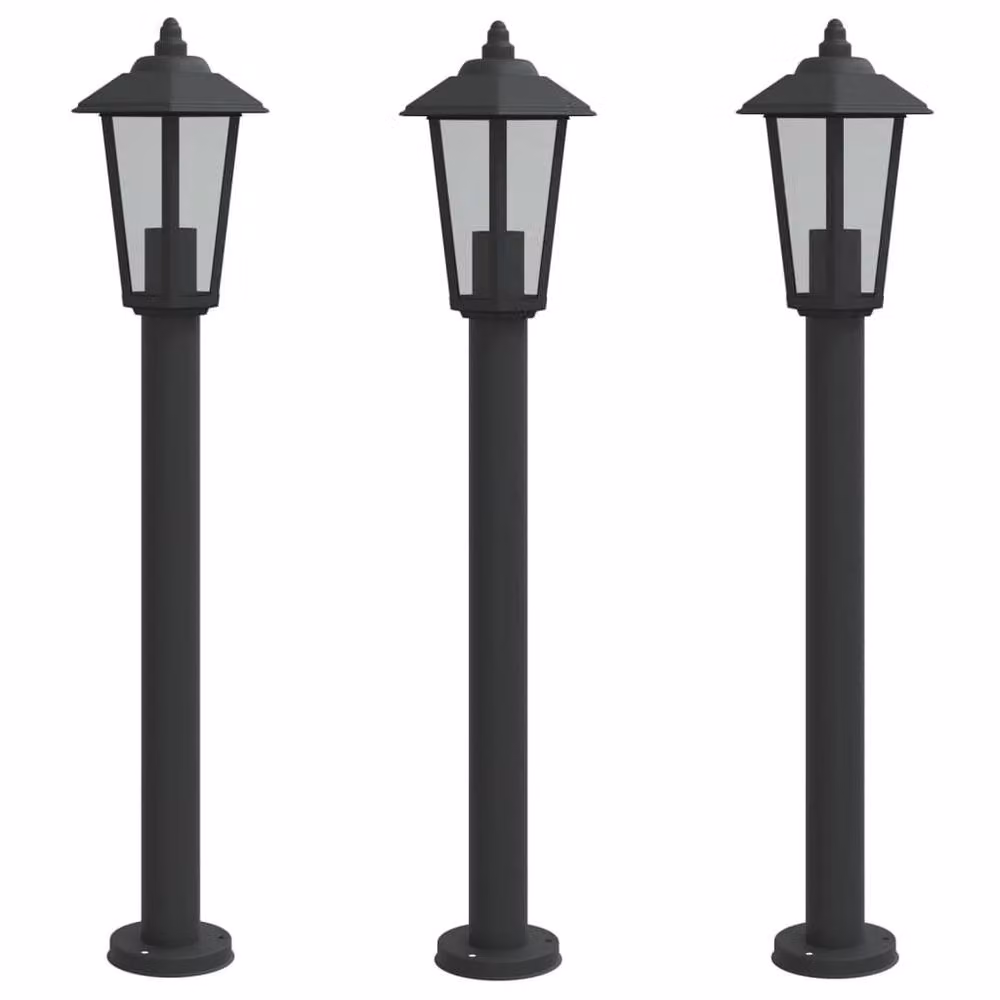 Berkfield Home Set of 3 Black Stainless Steel Outdoor Floor Lamps, Height: 80 cm – 2