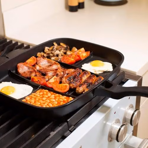 Menkind InGenious 5-in-1 Heavy-Duty Non-Stick Aluminium Lazy Man Frying Pan in Black – 7