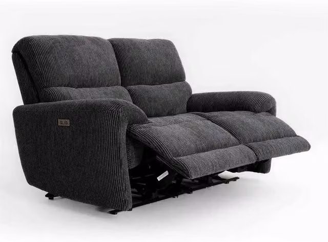 Furnishings For Less UK Carla Electric Reclining 2 Seater Fabric Sofa in Midnight Black with USB Charging