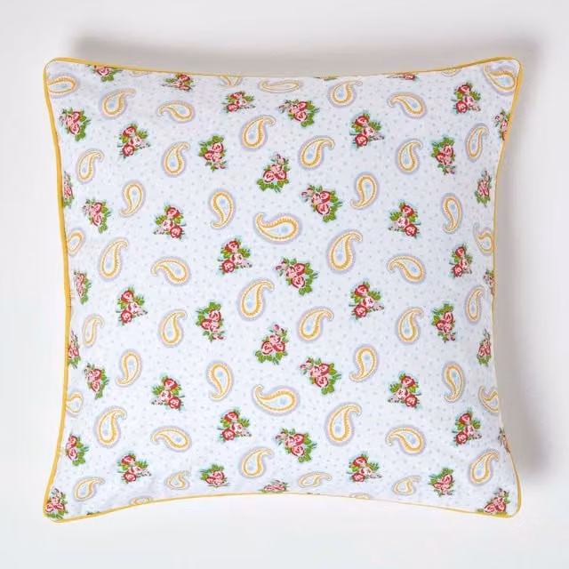 Homescapes White Cotton Dotted Square Cushion Cover