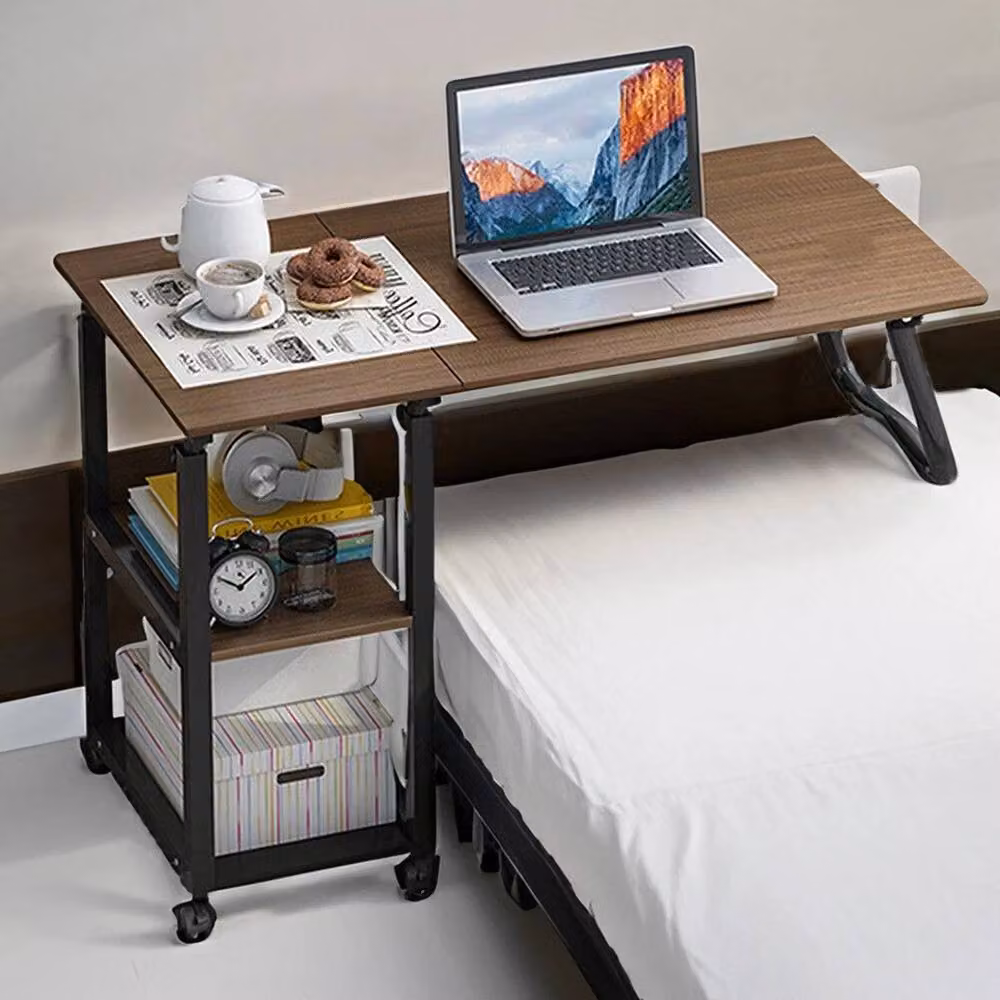 SPETLEK 2 in 1 Mobile Over Bed Table and Folding Desk in Oak Wood and Walnut, Brown – 2