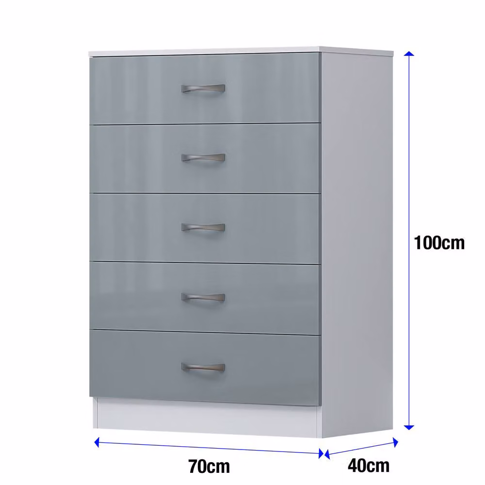 Harmin Modern High Gloss Grey and White 5 Drawer Sideboard Chest – 3