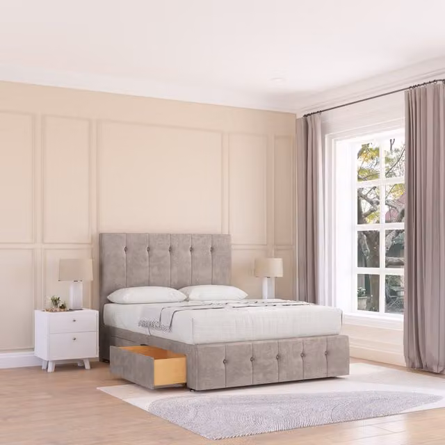 Sloomy Highbury Small Single Divan Bed Base with 54 inch Floor Standing Headboard in Stone