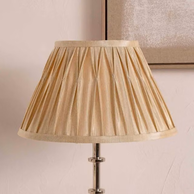 Ruma Gold Poly Silk Pinch Pleat Cone Lampshade for Table and Floor Lamps, Diameter: 35.56 cm