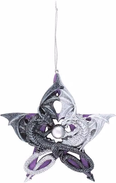 KDMK Entwined Dragons Pentagram Hanging Ornament in Multicolour, Yellow and Silver