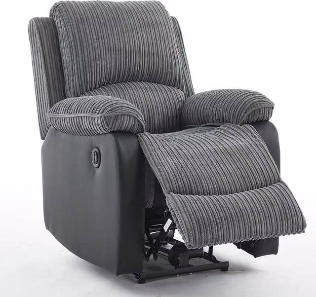 FURNITURE ONE Electric Reclining Armchair in Grey Corduroy Fabric